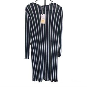 Zara Trafaluc vertical Black green white Ribbed Long Sleeve Dress, Medium New.